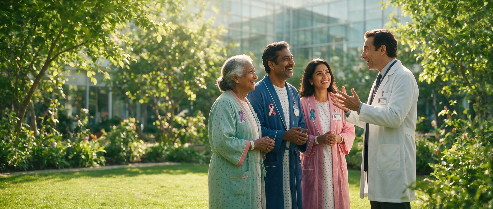 Illustrative image representing patients and their care team in a supportive setting.